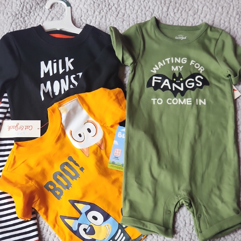 Halloween, New Baby Boy 8Months, Cat & Jack Fun Monster, Bluey, Bat Outfits - Picture 1 of 8